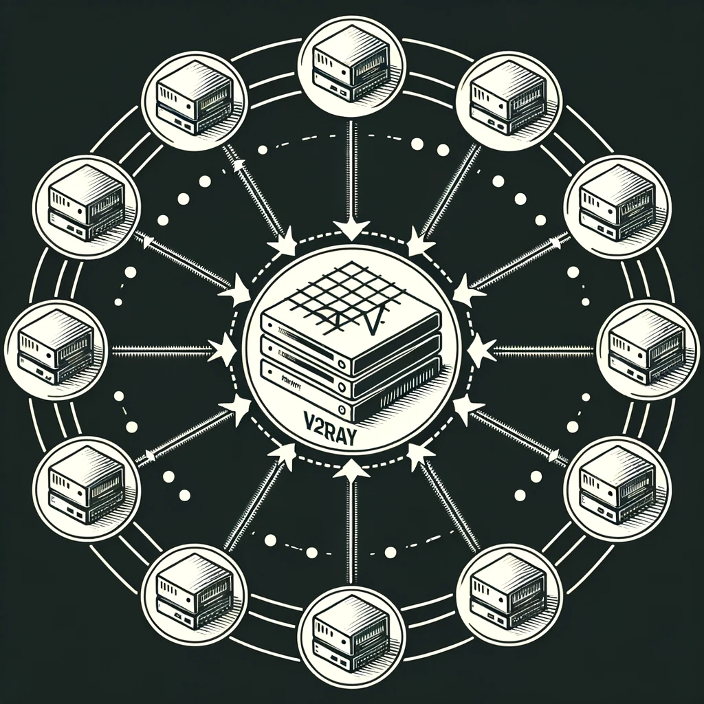 DALL·E 2023 11 20 14.26.29 Illustrate a computer network with a star topology featuring a central server connected to multiple peripheral nodes without any literal star shapes o - V2Ray یک VPN پرسرعت